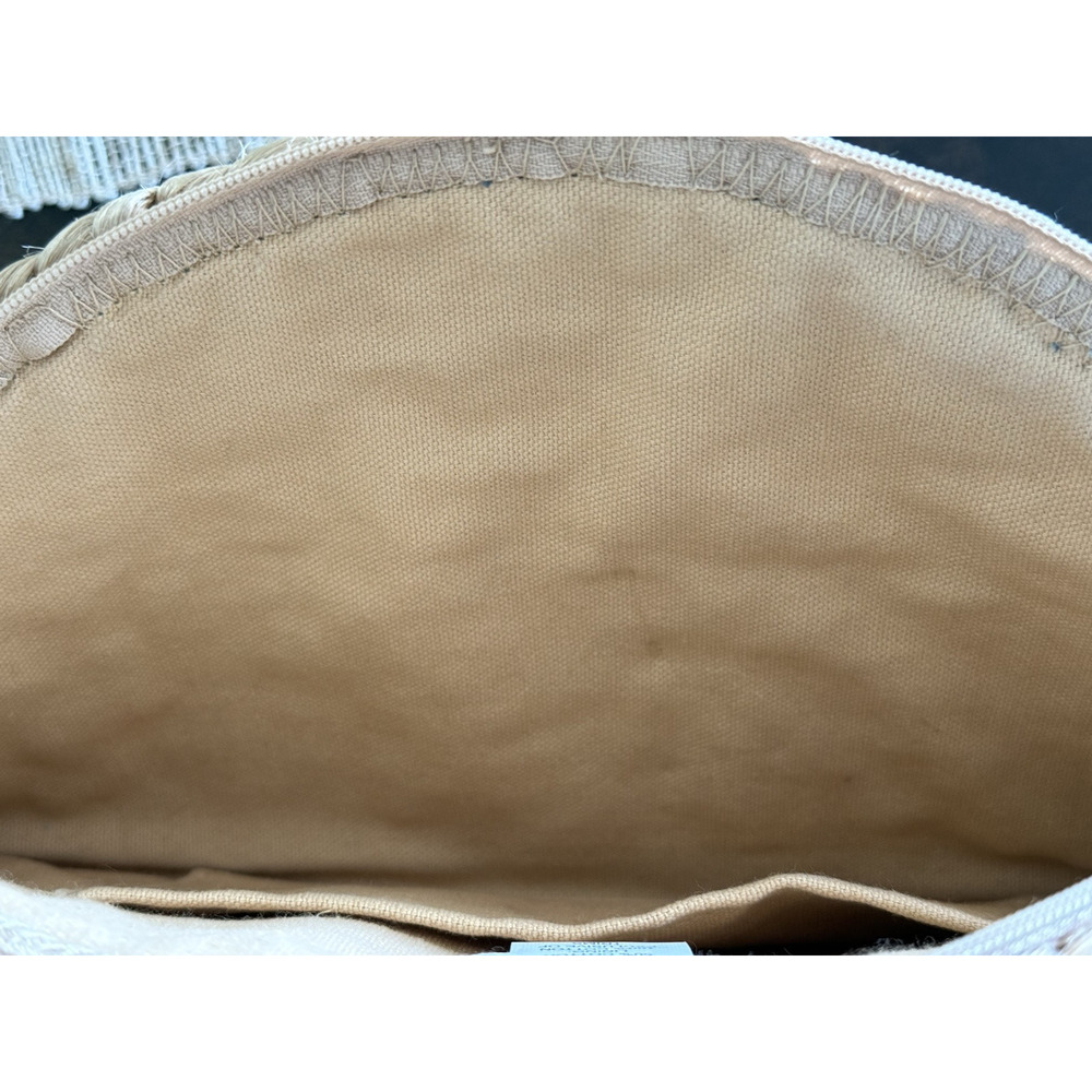 SHIRALEAH Chicago Jute/Cotton Crescent Burlap Blue/Tan Clutch Bag Vacation Beach - Picture 9 of 14